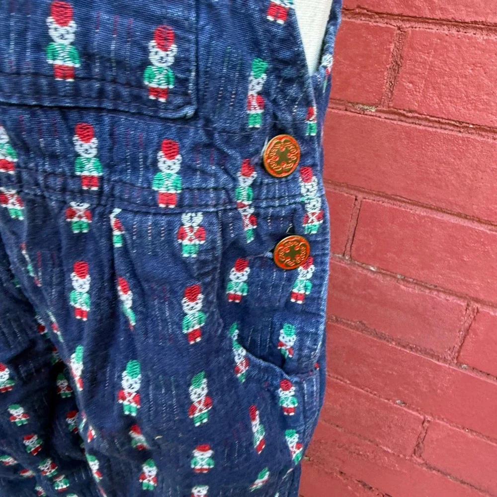 Vtg Oshkosh B'gosh Vestbak‎ Overalls Size 4T Blue Christmas Toy Soldiers USA
